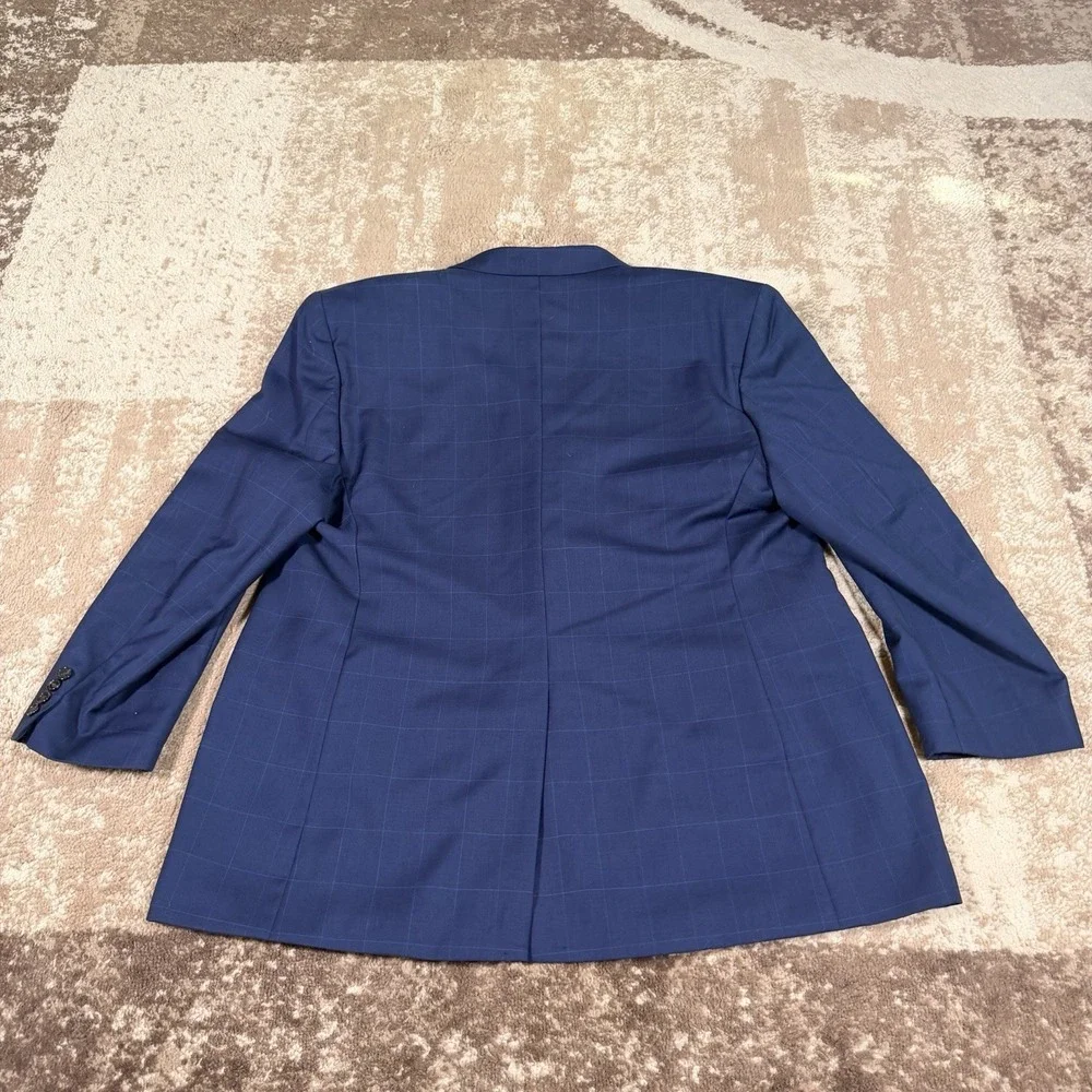 Ralph Lauren 2 PC Suit Men's 48R Blue Wool  Windowpane Plaid 42x29 Business